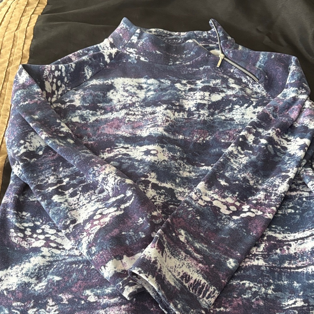Chico's Blue, Purple and White Patterned Zip-Up Jacket and Leggings